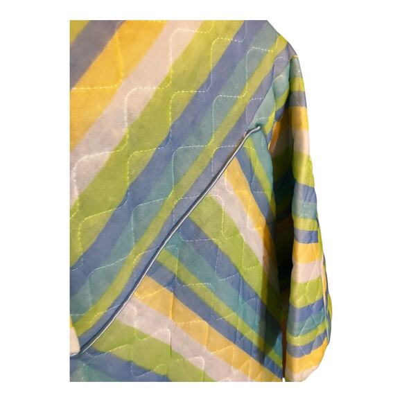 Vintage 60s Quilted Housecoat Robe Pajamas Coat Pastel Striped Leisurewear - Picture 5 of 7